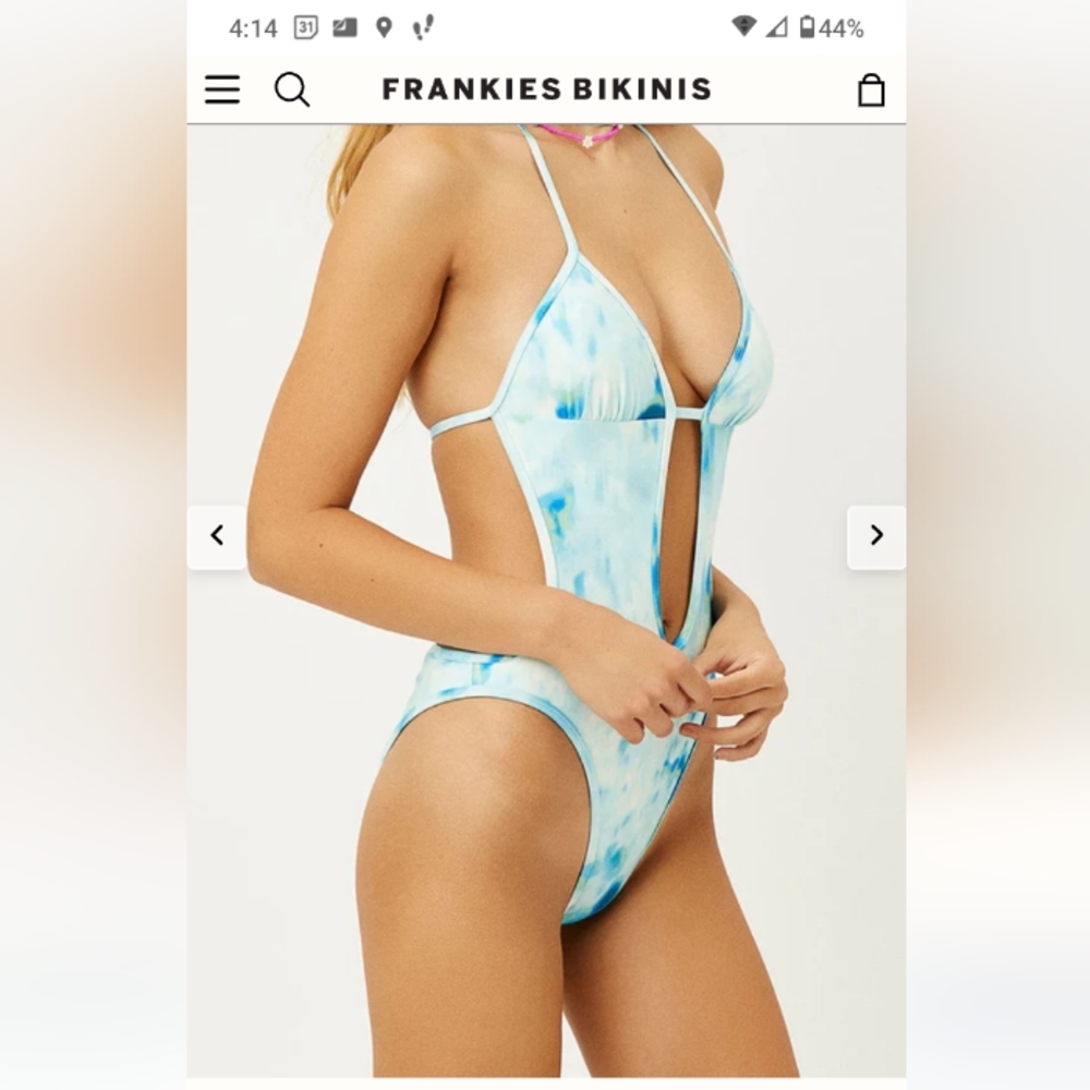 Frankies Bikinis Amanda Satin One Piece Blue Watercolor Swimsuit Size Large NWT